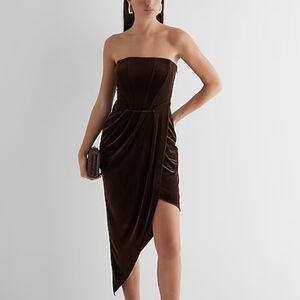 Nwt express velvet strapless corset asymmetrical tube top dress small brown